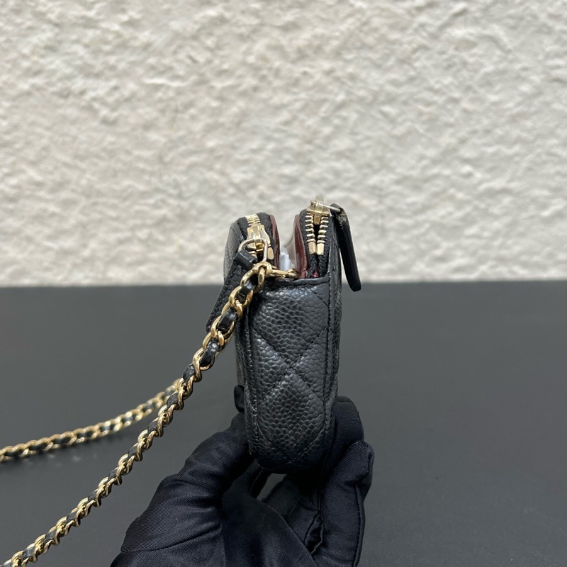 98新Chanel/香奈兒 經典晚宴包黑金荔枝皮雙層鏈條包-2