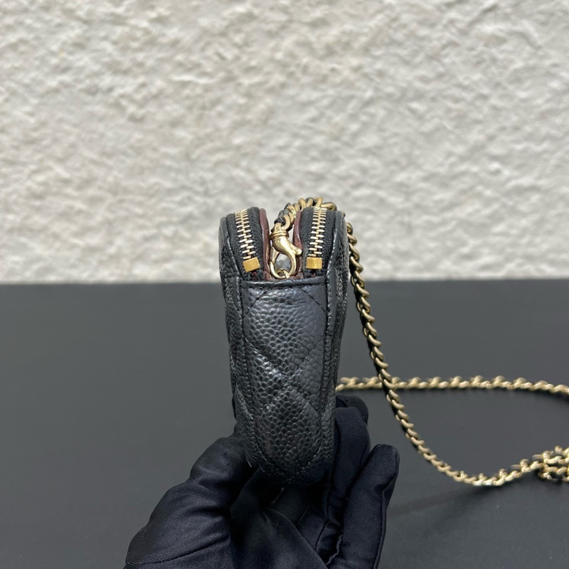 98新Chanel/香奈兒 經典晚宴包黑金荔枝皮雙層鏈條包-3