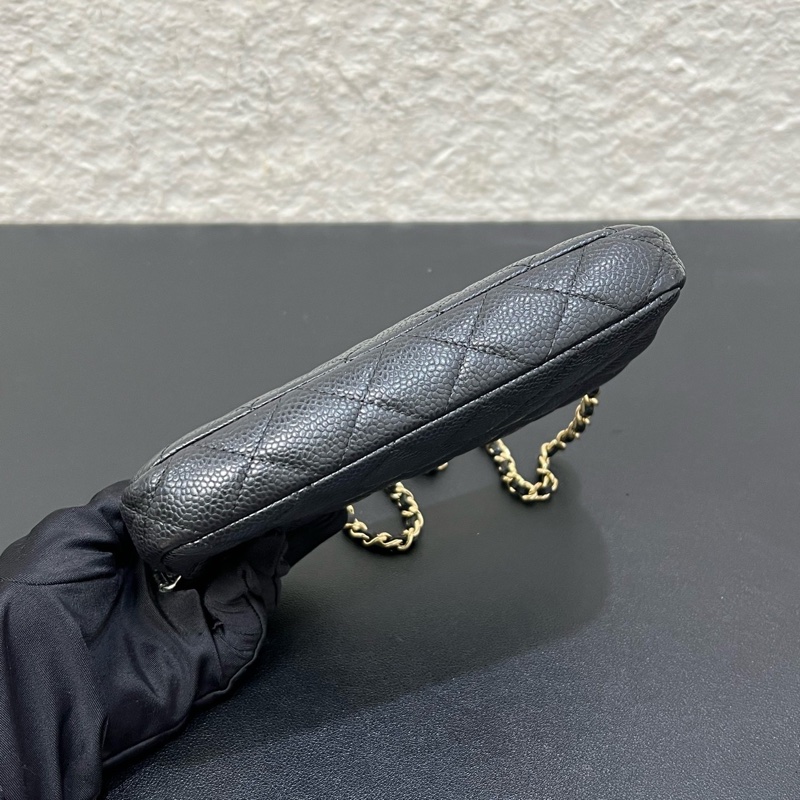 98新Chanel/香奈兒 經典晚宴包黑金荔枝皮雙層鏈條包-4