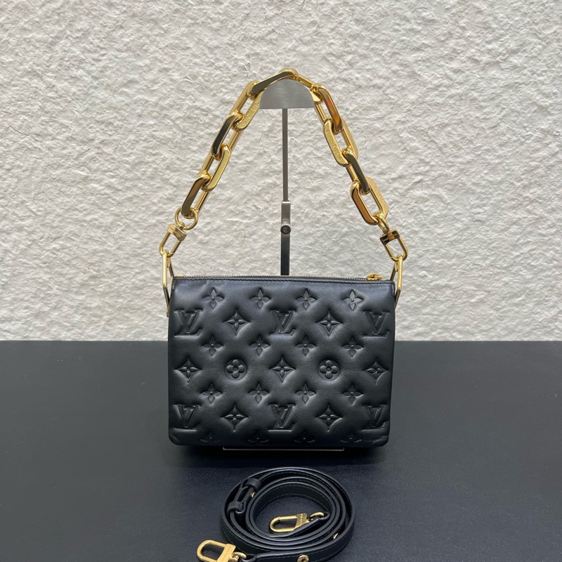 99新LV路易威登coussin bb泡芙包黑色羊皮老花壓紋包-1