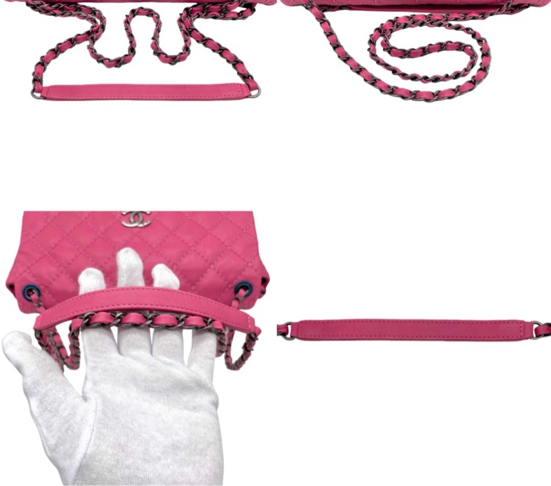 「JL精品代購」98新 Chanel粉色外縫線雙C翻蓋雙鏈條包-5