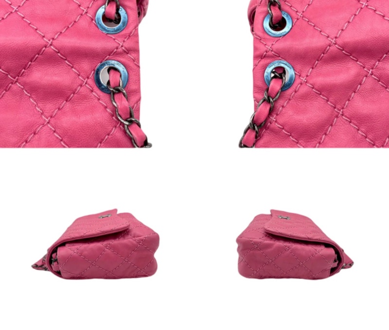 「JL精品代購」98新 Chanel粉色外縫線雙C翻蓋雙鏈條包-6