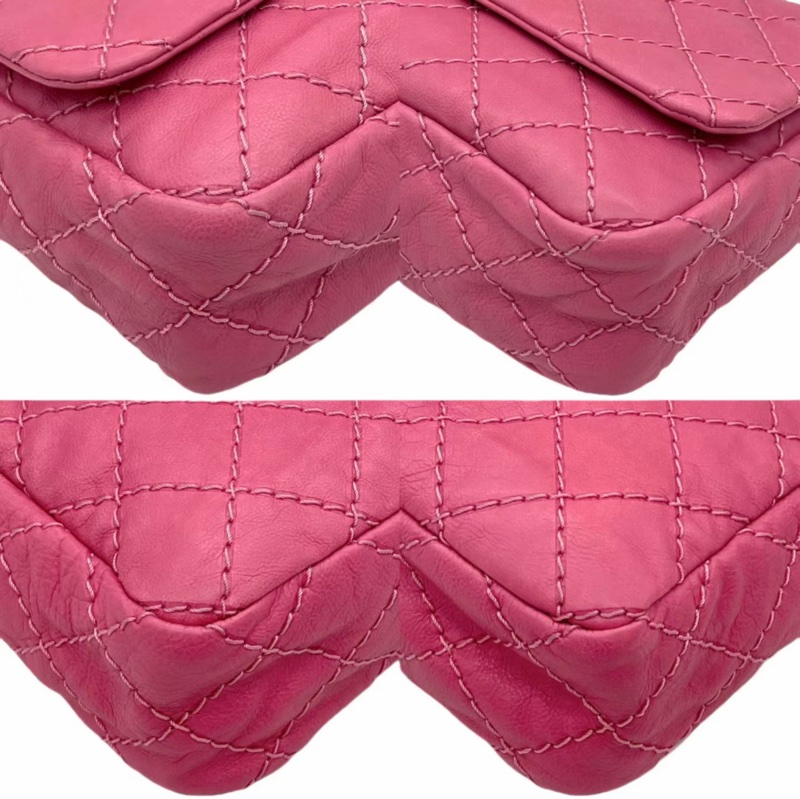 「JL精品代購」98新 Chanel粉色外縫線雙C翻蓋雙鏈條包-9