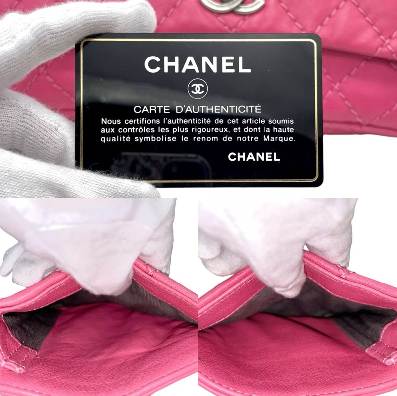 「JL精品代購」98新 Chanel粉色外縫線雙C翻蓋雙鏈條包-12