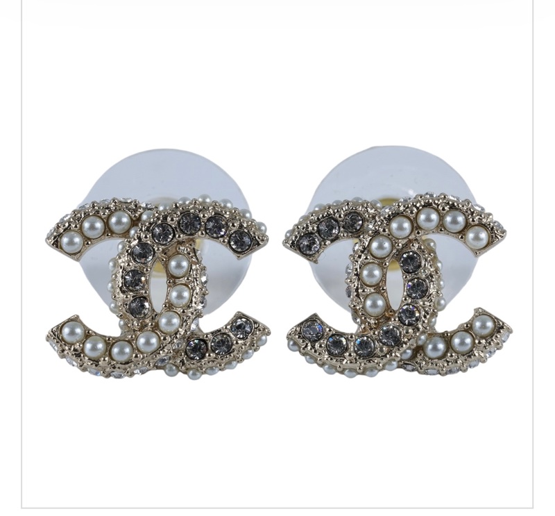 香奈兒 CHANEL CC LOGO 耳環 耳釘 C24V 水鑽雙C耳環 原廠盒子-0