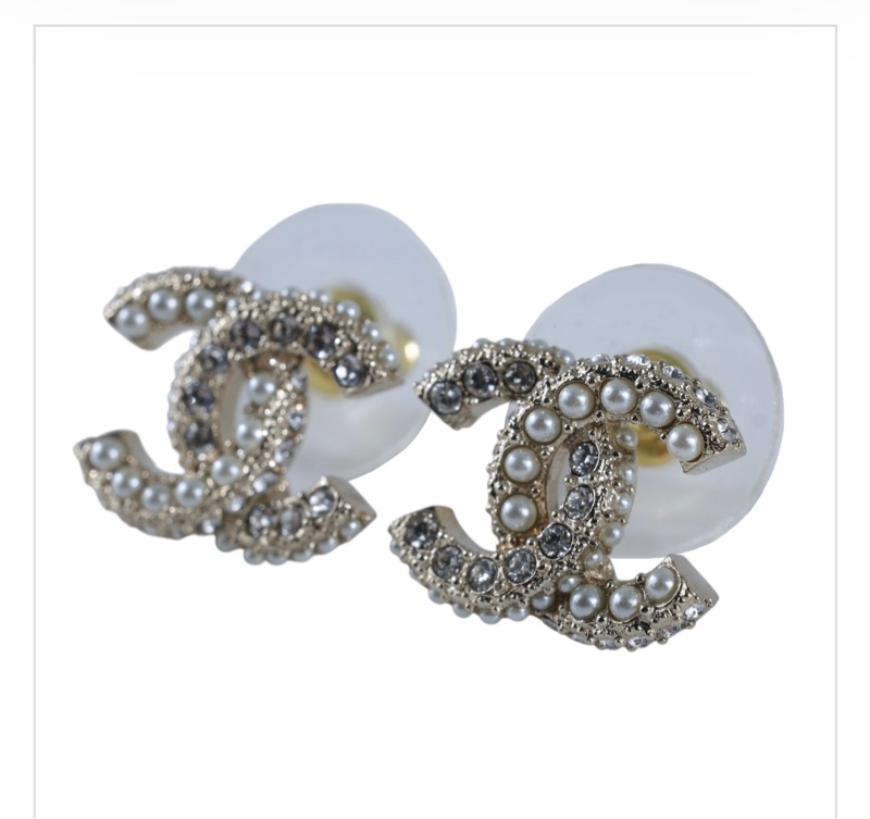 香奈兒 CHANEL CC LOGO 耳環 耳釘 C24V 水鑽雙C耳環 原廠盒子-1