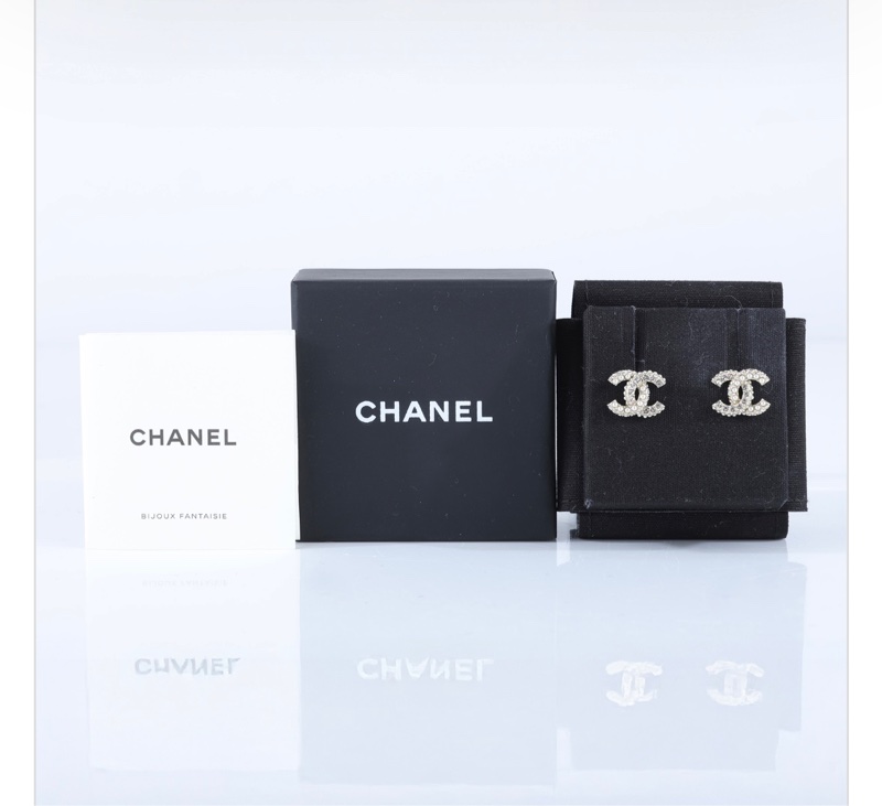 香奈兒 CHANEL CC LOGO 耳環 耳釘 C24V 水鑽雙C耳環 原廠盒子-4