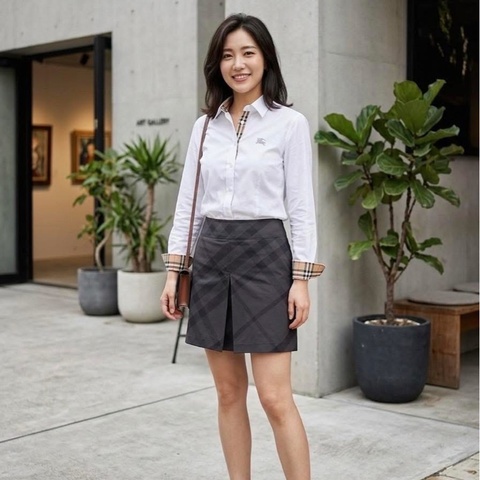 BURBERRY GOLF 格紋扣環口袋短裙