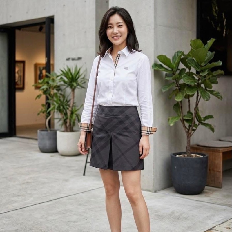 BURBERRY GOLF 格紋扣環口袋短裙-0