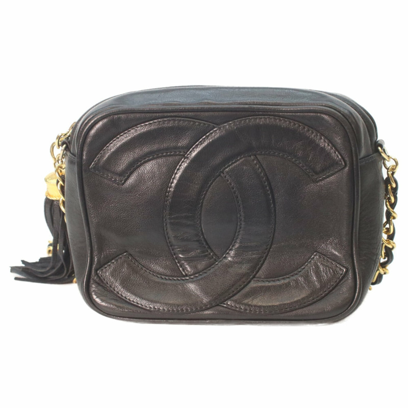 香奈兒黑色小羊皮迷你肩背包，搭配金色五金配件、Coco標誌和流蘇 - 女士-2