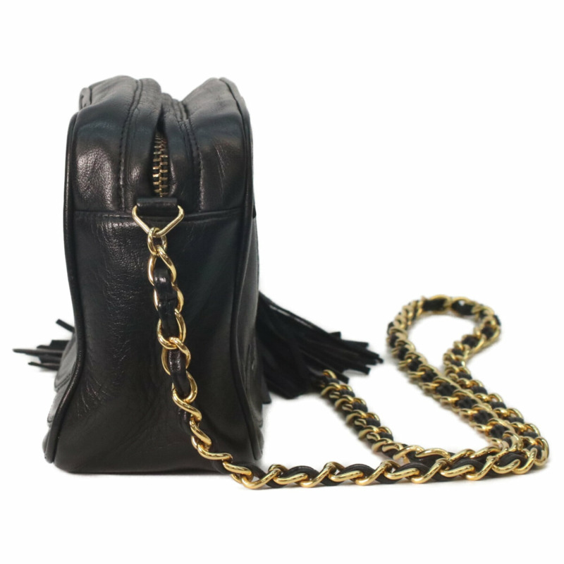 香奈兒黑色小羊皮迷你肩背包，搭配金色五金配件、Coco標誌和流蘇 - 女士-3