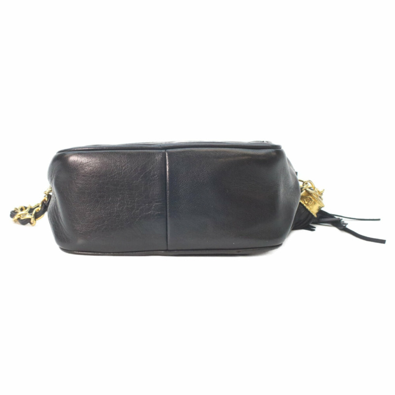 香奈兒黑色小羊皮迷你肩背包，搭配金色五金配件、Coco標誌和流蘇 - 女士-4