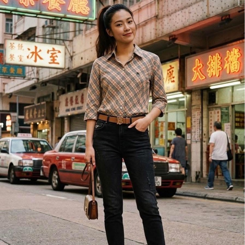 BURBERRY 藍標 經典格紋反折袖戰馬口袋襯衫-0