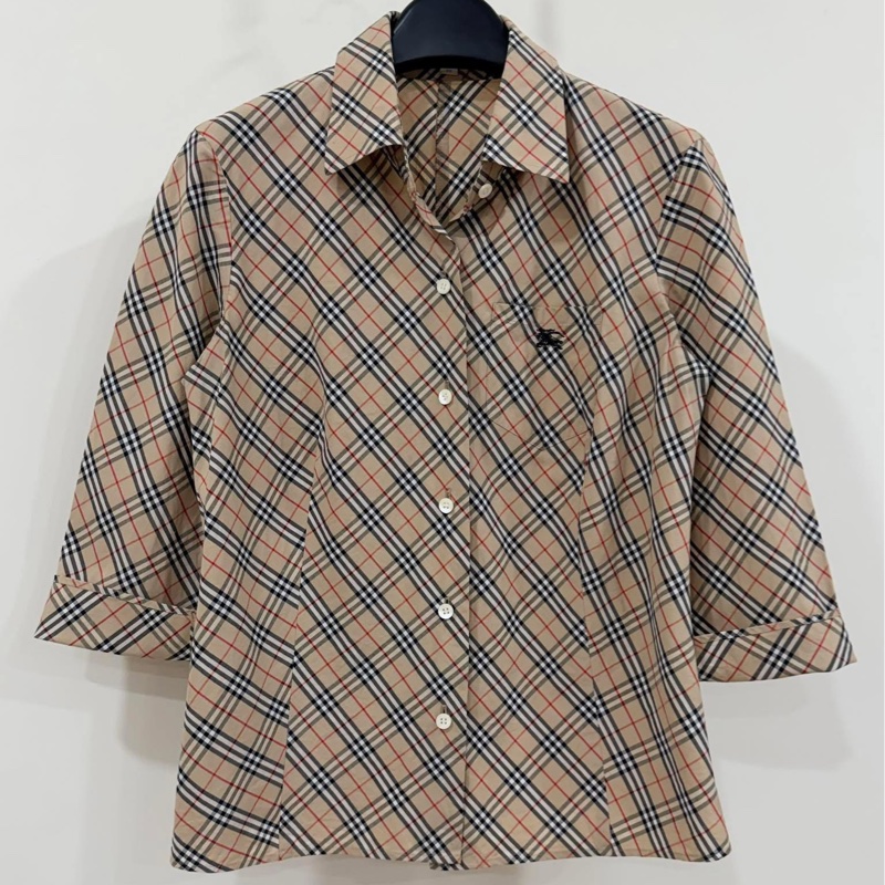 BURBERRY 藍標 經典格紋反折袖戰馬口袋襯衫-1