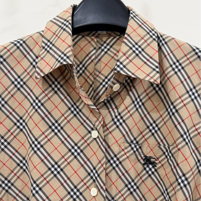 BURBERRY 藍標 經典格紋反折袖戰馬口袋襯衫-3