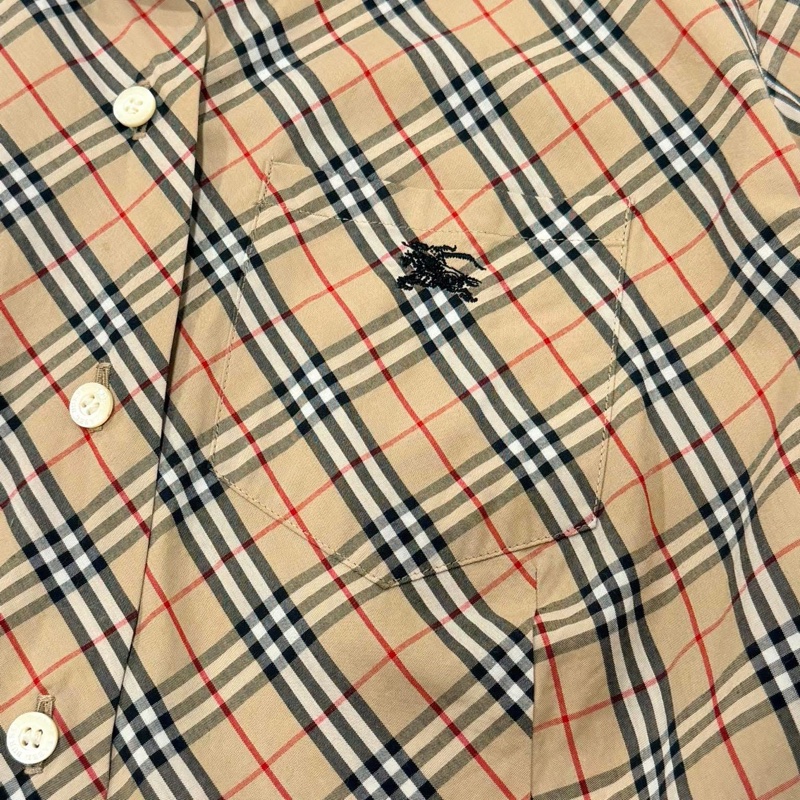 BURBERRY 藍標 經典格紋反折袖戰馬口袋襯衫-4