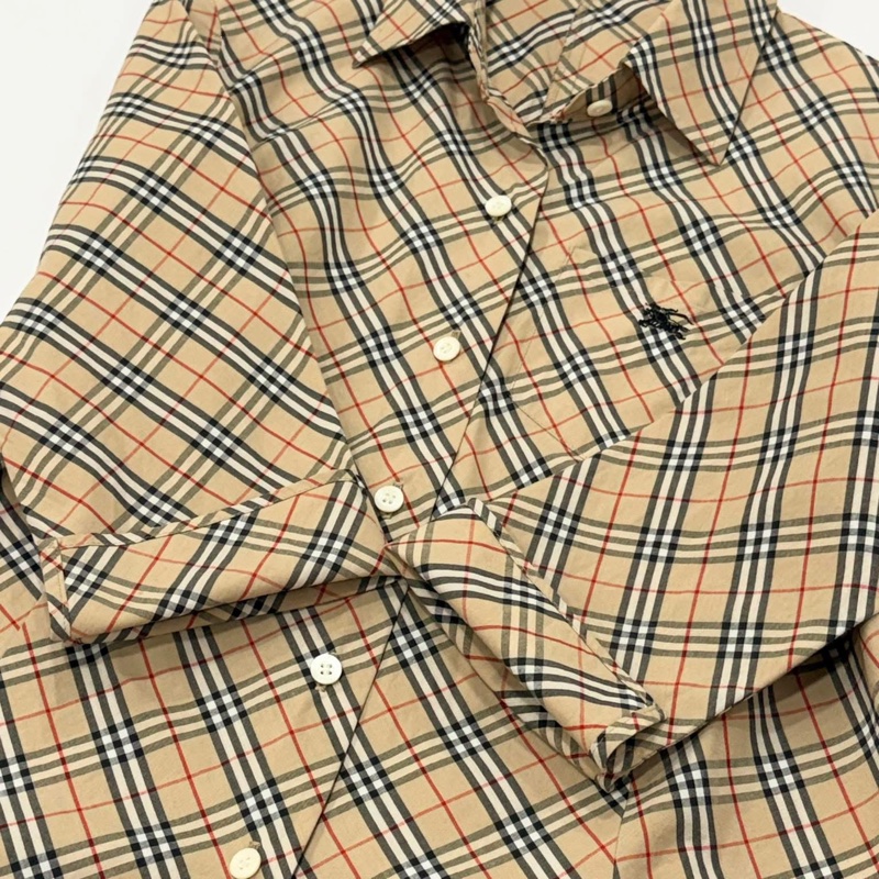 BURBERRY 藍標 經典格紋反折袖戰馬口袋襯衫-5