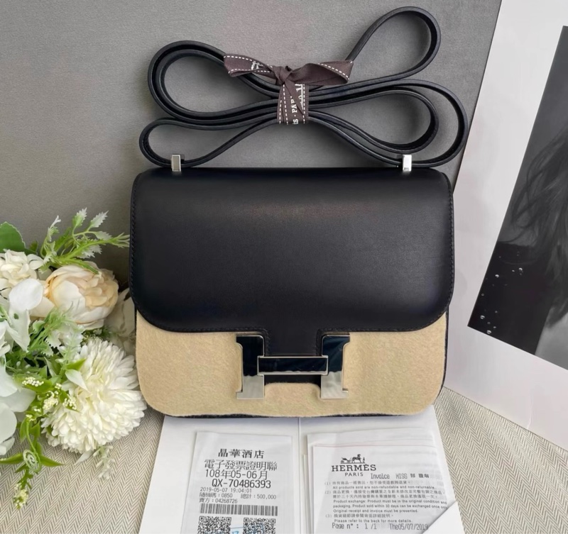 Hermes愛馬仕康康 mini Constance 19黑銀 ev皮 D刻-0
