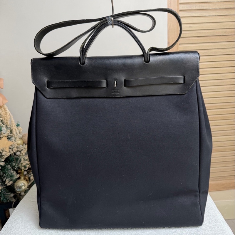【91新 ✨ 全網最低價！】 中古 HERMES愛馬仕 黑色帆布拼皮Herbag手提 單肩 斜挎包（下單前先詢問庫存❗️❗️）-1