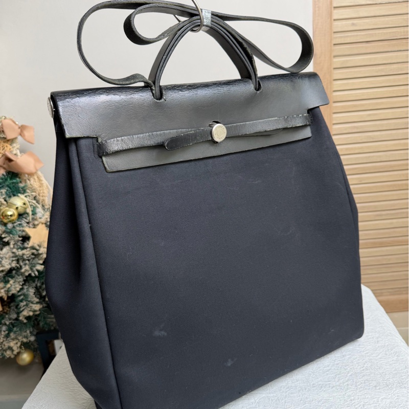 【91新 ✨ 全網最低價！】 中古 HERMES愛馬仕 黑色帆布拼皮Herbag手提 單肩 斜挎包（下單前先詢問庫存❗️❗️）-2