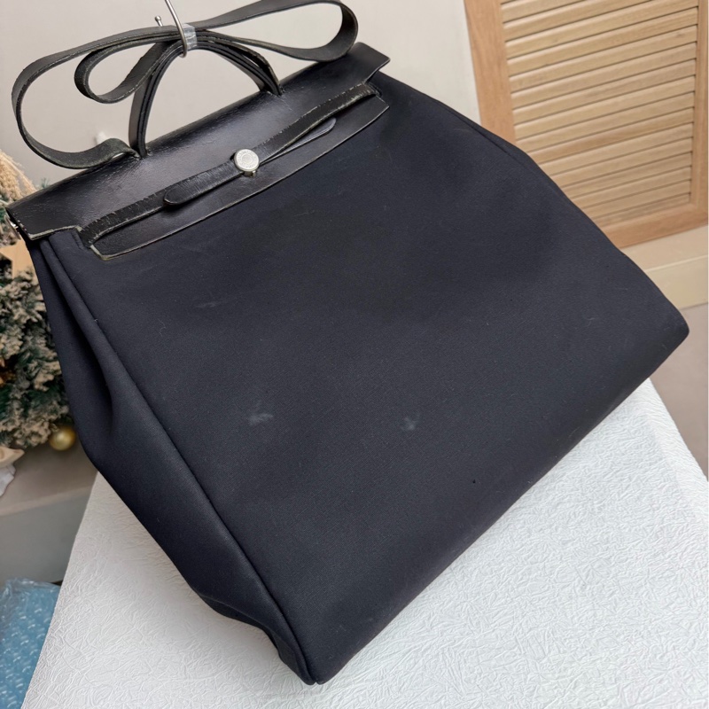 【91新 ✨ 全網最低價！】 中古 HERMES愛馬仕 黑色帆布拼皮Herbag手提 單肩 斜挎包（下單前先詢問庫存❗️❗️）-3