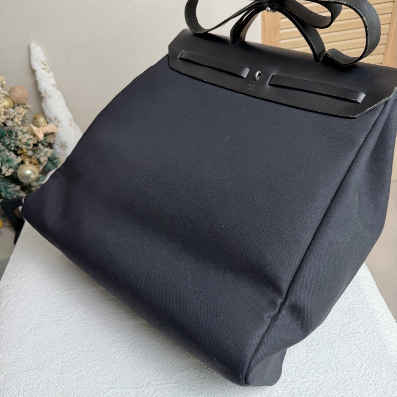 【91新 ✨ 全網最低價！】 中古 HERMES愛馬仕 黑色帆布拼皮Herbag手提 單肩 斜挎包（下單前先詢問庫存❗️❗️）-4