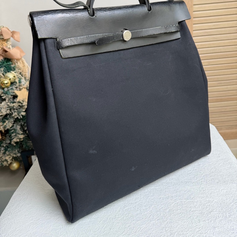 【91新 ✨ 全網最低價！】 中古 HERMES愛馬仕 黑色帆布拼皮Herbag手提 單肩 斜挎包（下單前先詢問庫存❗️❗️）-7