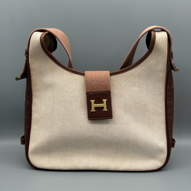 【90新 ✨ 全網最低價!】 中古Hermes愛馬仕 單肩包 斜挎包 金扣 經典款式 帆布拼牛皮 (下單前先詢問庫存❗️❗️)-3