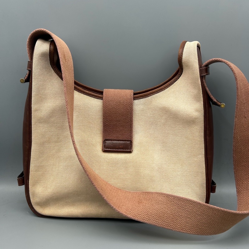 【90新 ✨ 全網最低價!】 中古Hermes愛馬仕 單肩包 斜挎包 金扣 經典款式 帆布拼牛皮 (下單前先詢問庫存❗️❗️)-4