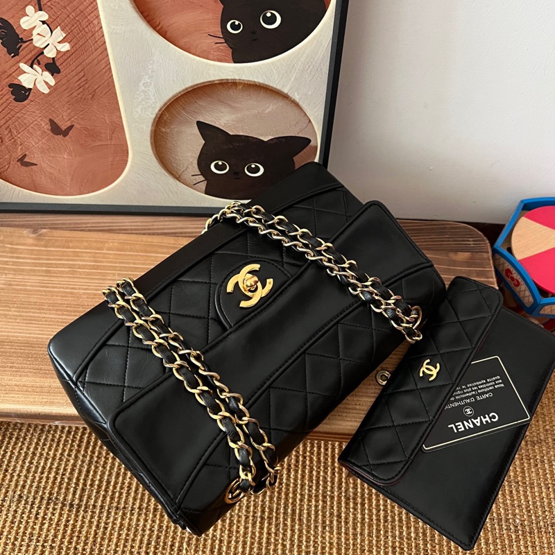 ✨Chanel vintage 黑金子母黛妃包有保卡🖤-7
