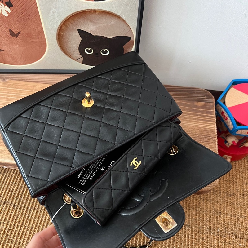 ✨Chanel vintage 黑金子母黛妃包有保卡🖤-9