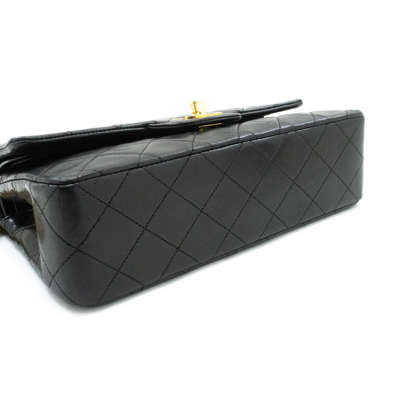 【日本直送】香奈兒經典雙蓋9吋鏈條單肩背包,黑色羊皮-3