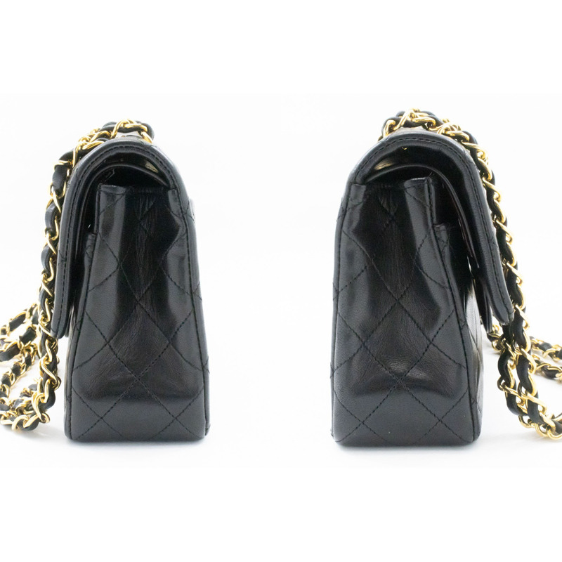 【日本直送】香奈兒經典雙蓋9吋鏈條單肩背包,黑色羊皮-4