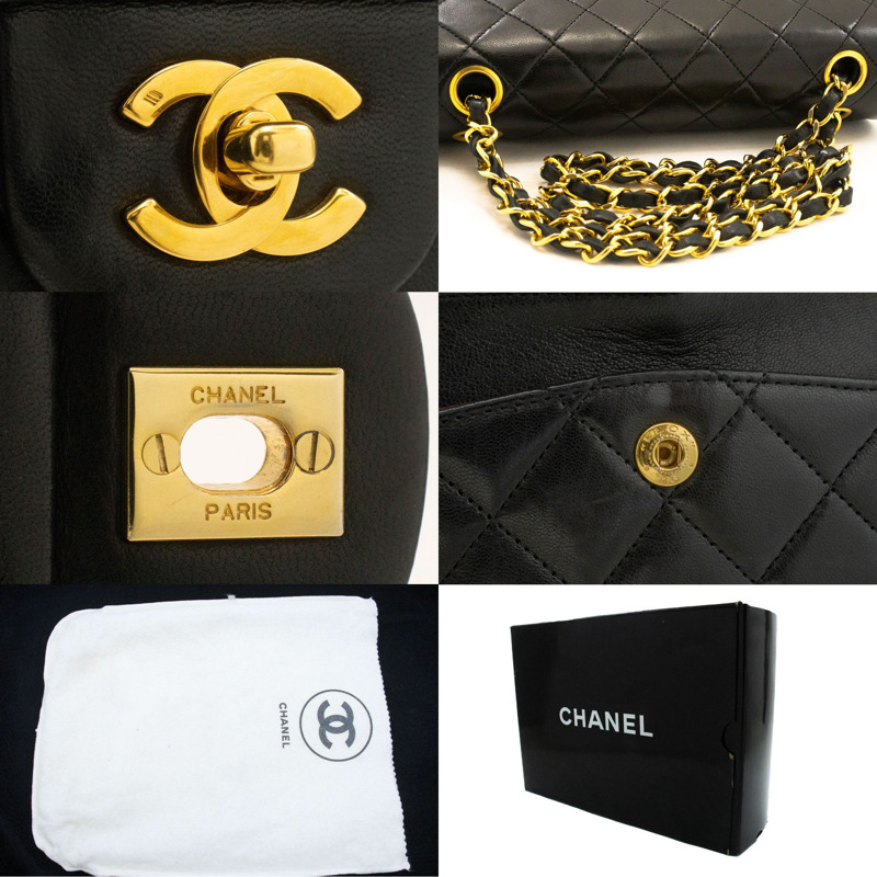 【日本直送】香奈兒經典雙蓋9吋鏈條單肩背包,黑色羊皮-6