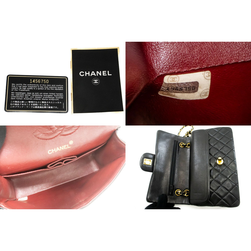 【日本直送】香奈兒經典雙蓋9吋鏈條單肩背包,黑色羊皮-8