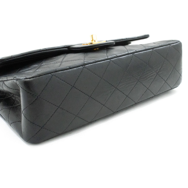 【日本直送】香奈兒經典雙蓋10吋鏈條單肩背包,黑色羊皮-3