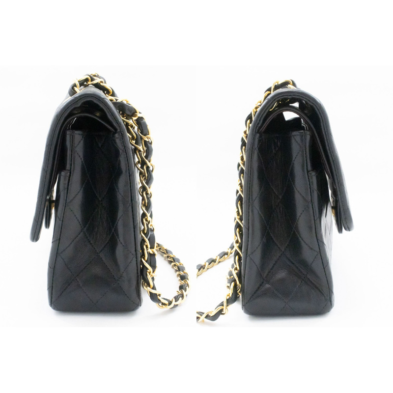 【日本直送】香奈兒經典雙蓋10吋鏈條單肩背包,黑色羊皮-4