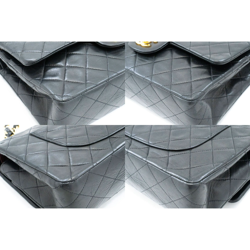 【日本直送】香奈兒經典雙蓋10吋鏈條單肩背包,黑色羊皮-5