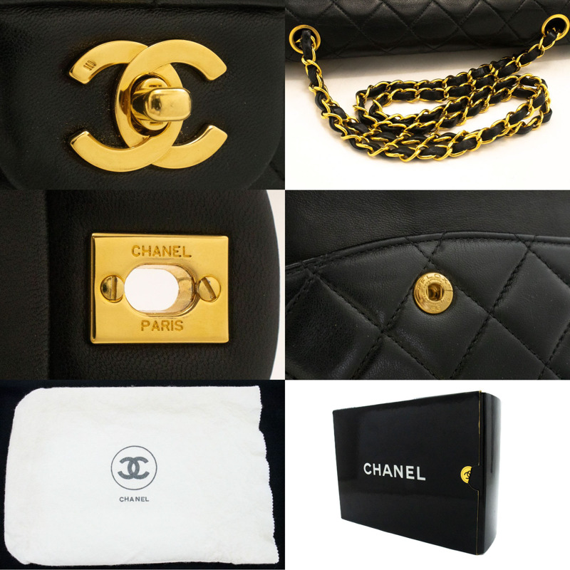 【日本直送】香奈兒經典雙蓋10吋鏈條單肩背包,黑色羊皮-6