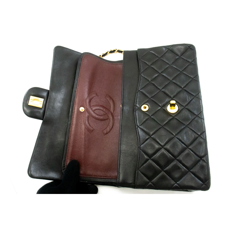 【日本直送】香奈兒經典雙蓋10吋鏈條單肩背包,黑色羊皮-10