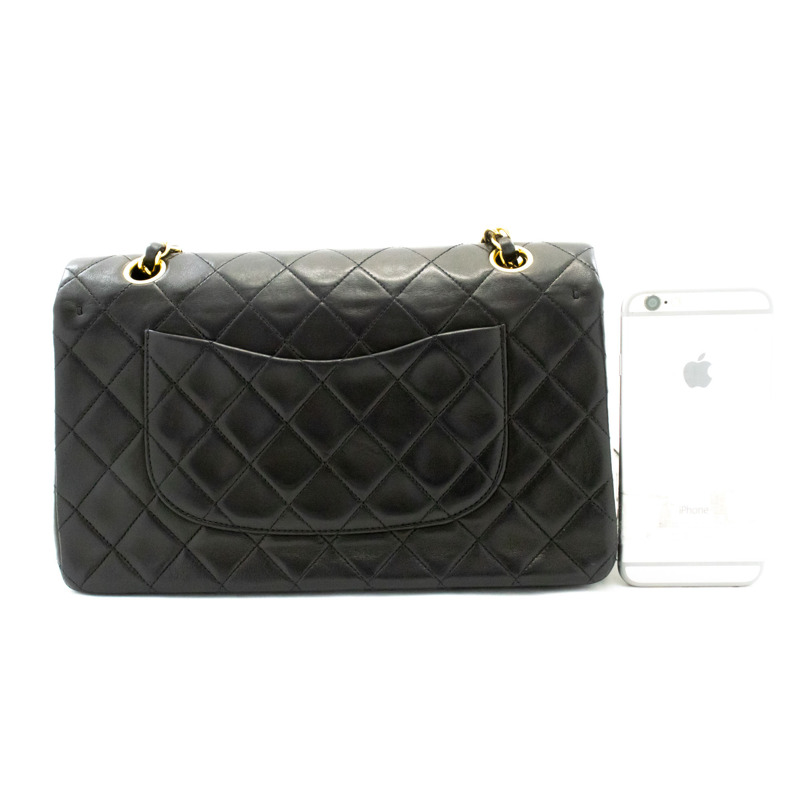 【日本直送】香奈兒經典雙蓋10吋鏈條單肩背包,黑色羊皮-2