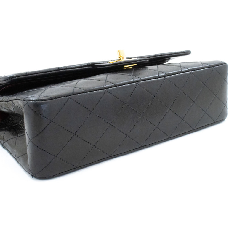 【日本直送】香奈兒經典雙蓋10吋鏈條單肩背包,黑色羊皮-3