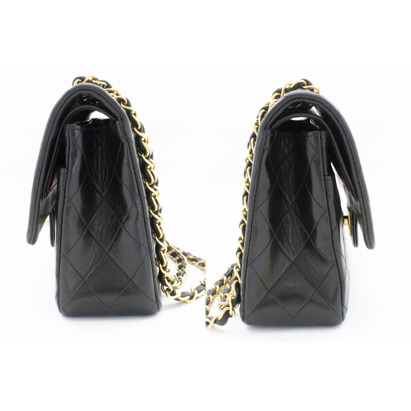 【日本直送】香奈兒經典雙蓋10吋鏈條單肩背包,黑色羊皮-4