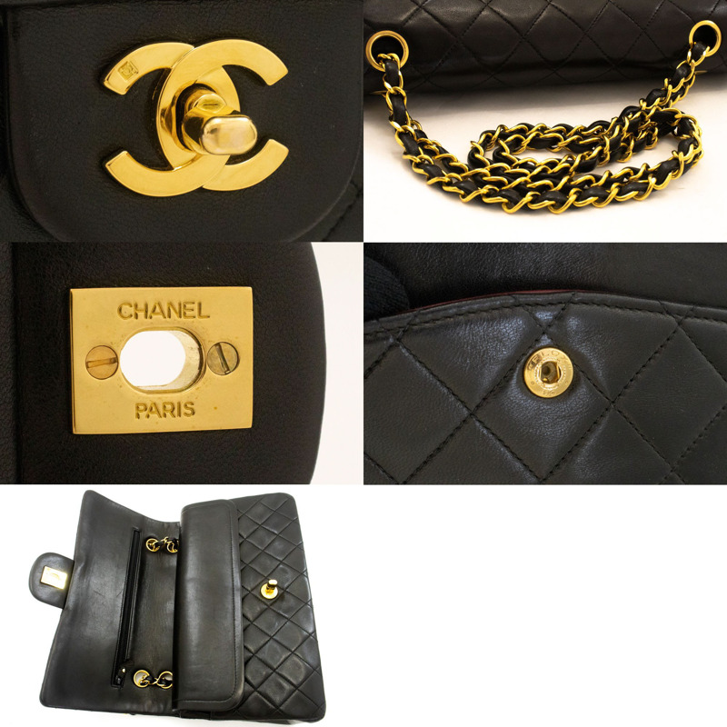 【日本直送】香奈兒經典雙蓋10吋鏈條單肩背包,黑色羊皮-6