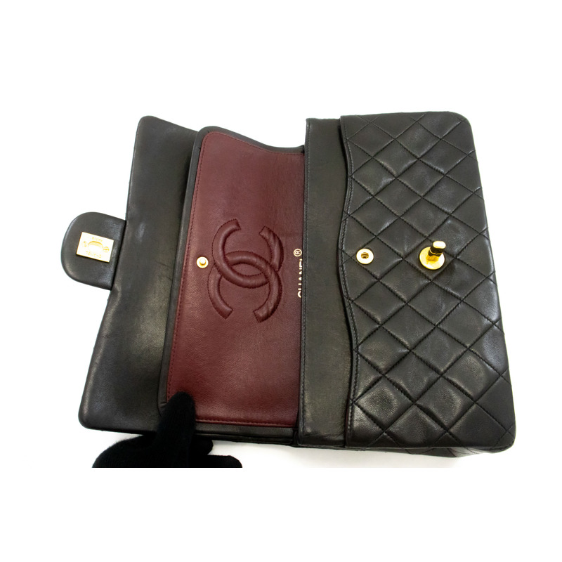 【日本直送】香奈兒經典雙蓋10吋鏈條單肩背包,黑色羊皮-10