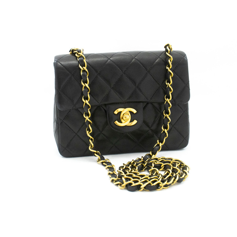 【日本直送】香奈兒迷你方形小鏈條肩背包/斜背包,黑色羊羔絨-1