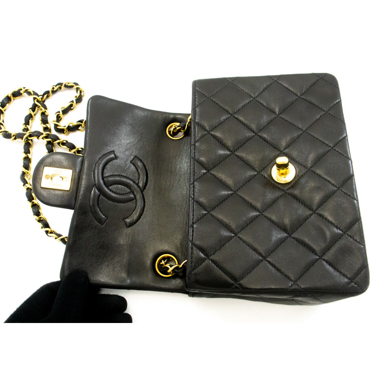 【日本直送】香奈兒迷你方形小鏈條肩背包/斜背包,黑色羊羔絨-10