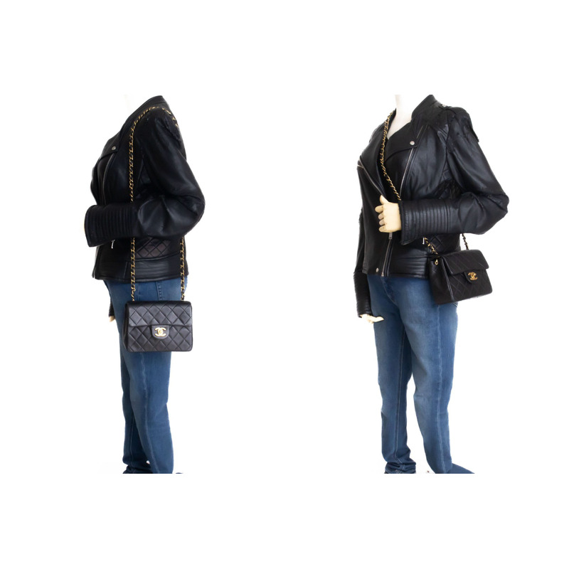 【日本直送】香奈兒迷你方形小鏈條肩背包/斜背包,黑色羊羔絨-11