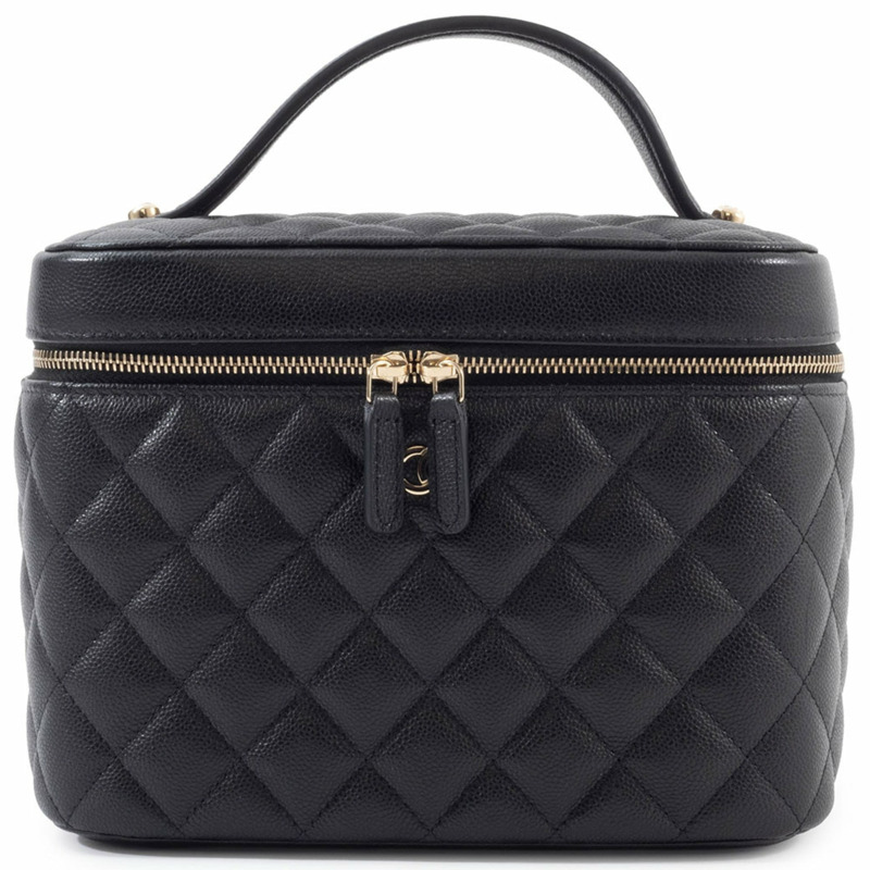 香奈兒經典永恆化妝包手袋 AP2573 魚子醬紋皮革黑色女士-0