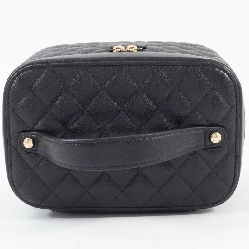 香奈兒經典永恆化妝包手袋 AP2573 魚子醬紋皮革黑色女士-4